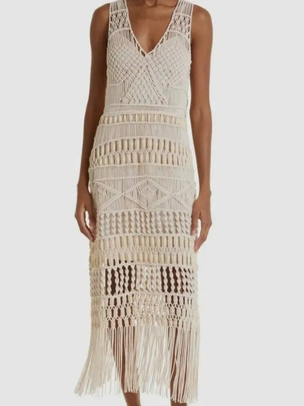 Jonathan Simkhai Macrame Beaded Natural Fringe Dress - Picture 12 of 13